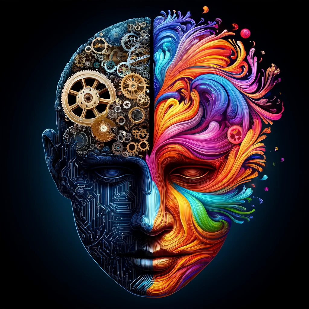 論理と感情の相互作用を表現した人間の脳のイメージ